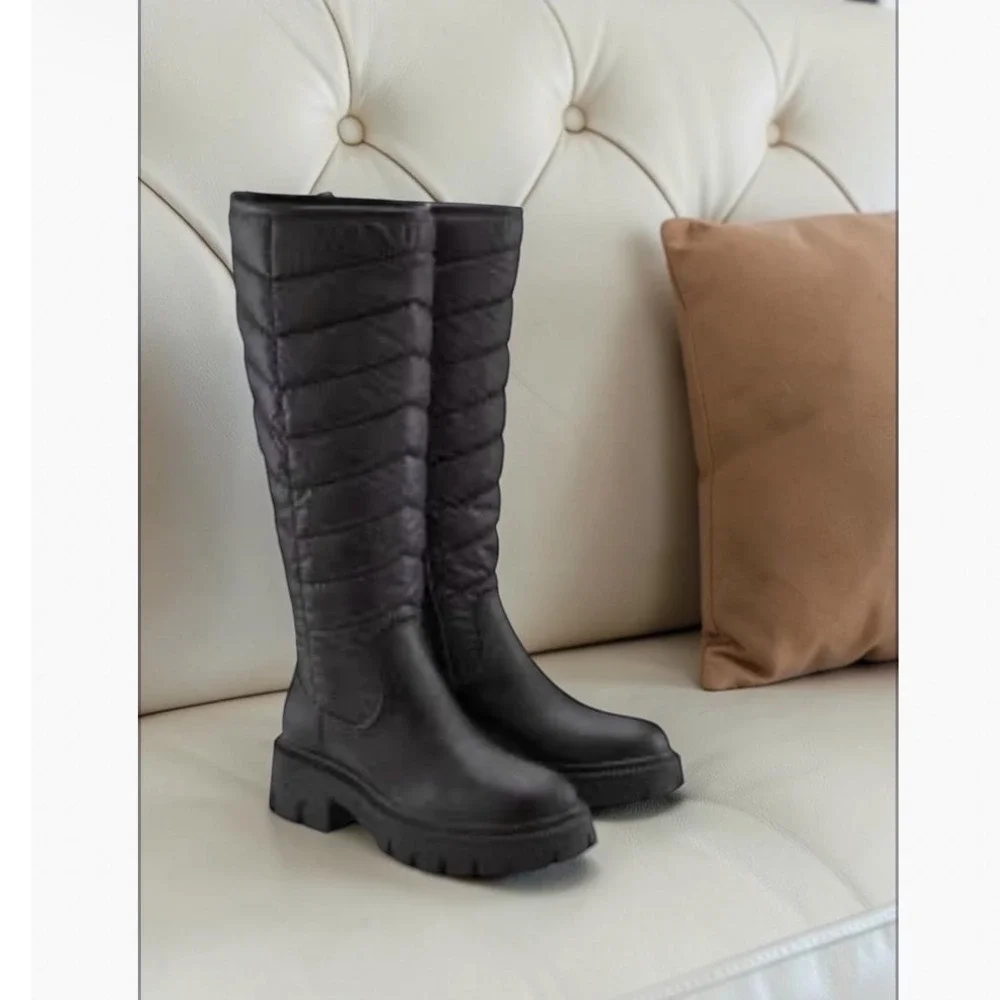 Zara Boots | Zara Tall Black Quilted Chevron Boots, Lug Sole 40 EU / 39 US